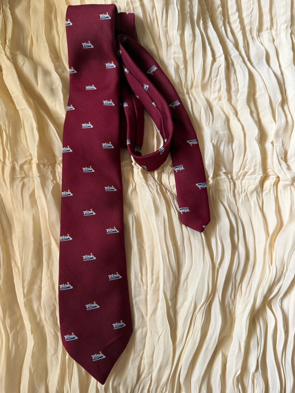 Vintage Burgundy Train Engine Embroidered Tie